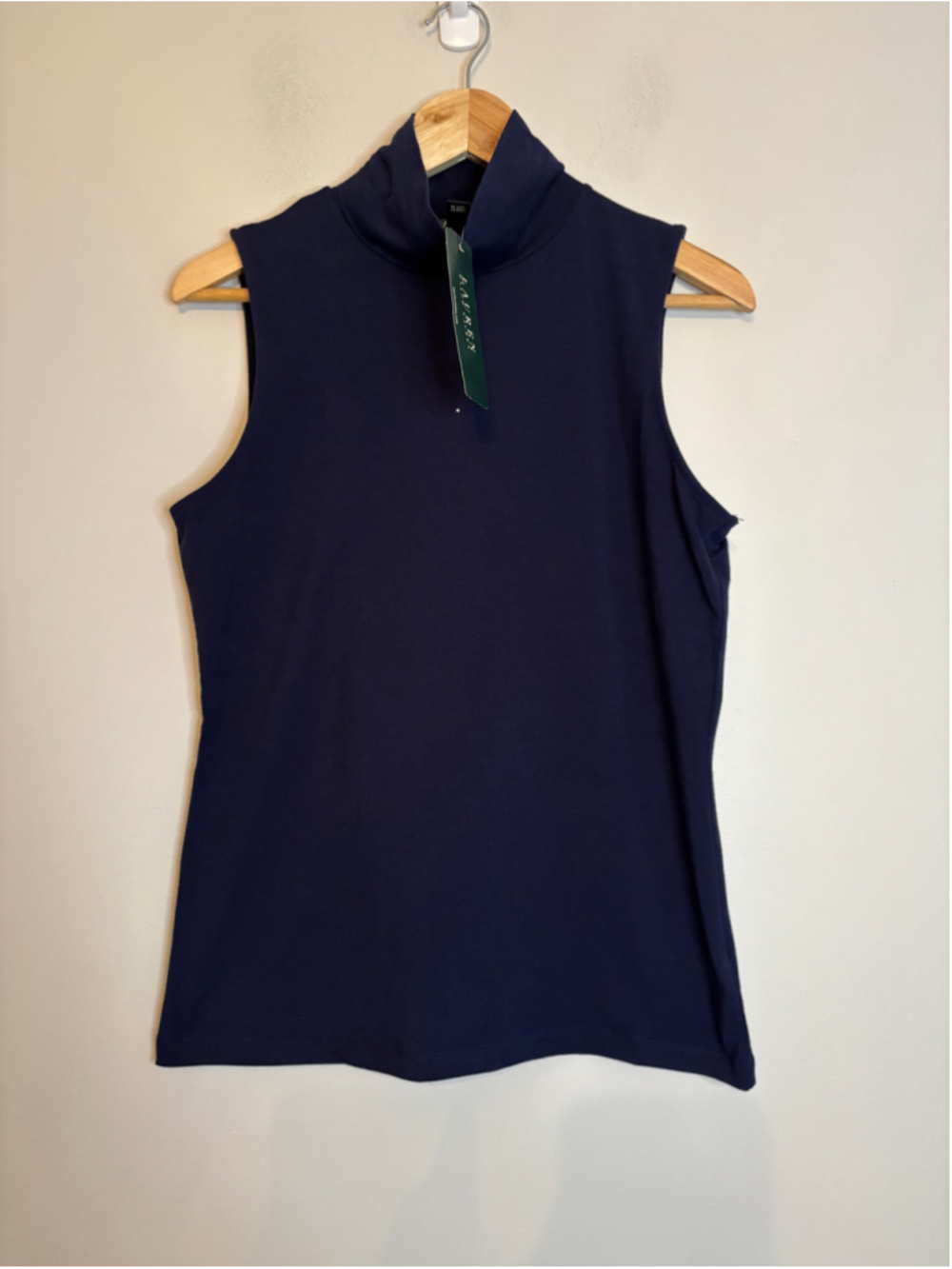 Lauren Ralph Lauren Navy Sleeveless Mock Neck Tank Top Size L BNWT Preppy Career